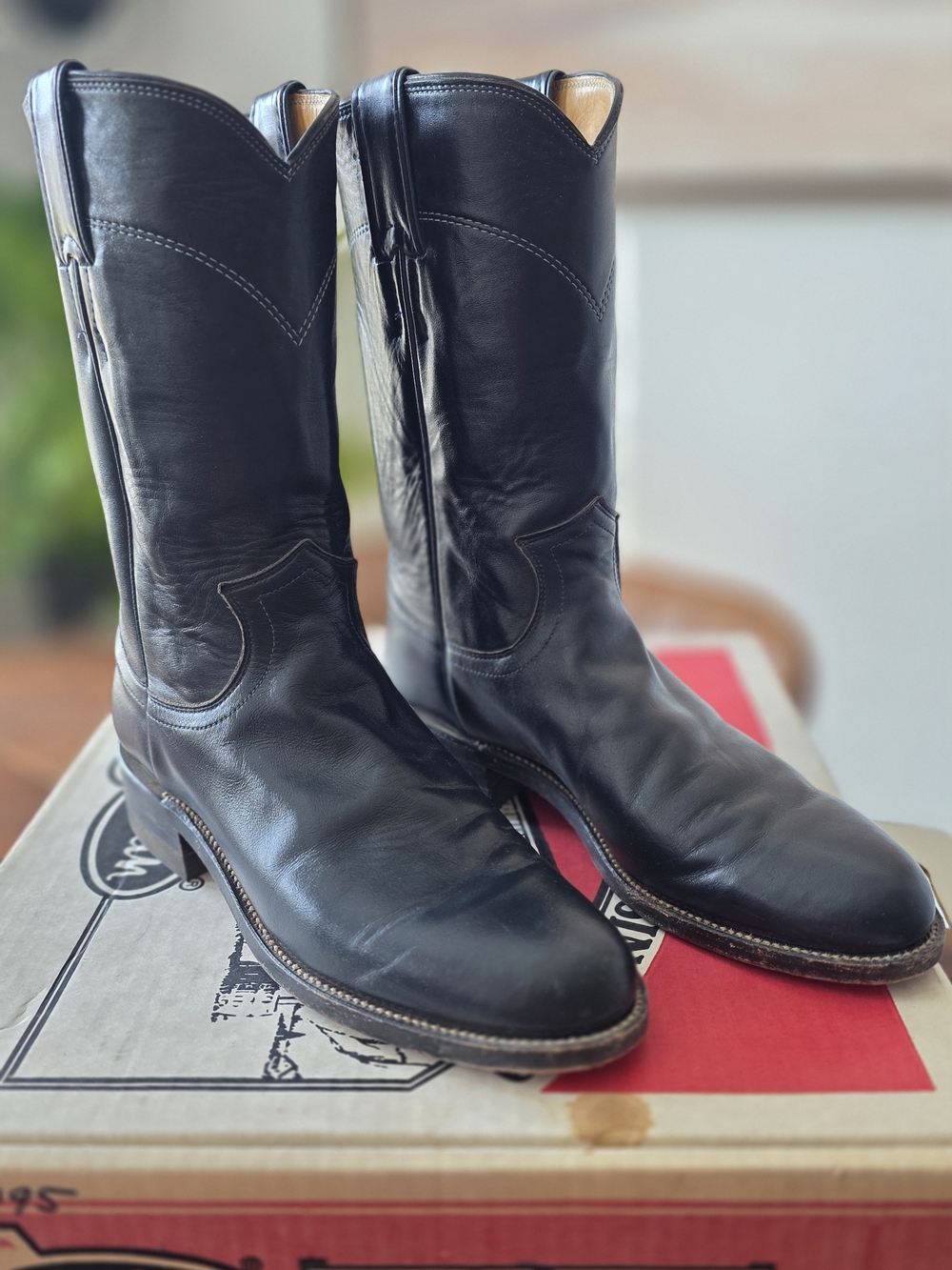 Vintage Justin Navy Blue Leather Roper Cowboy Boots